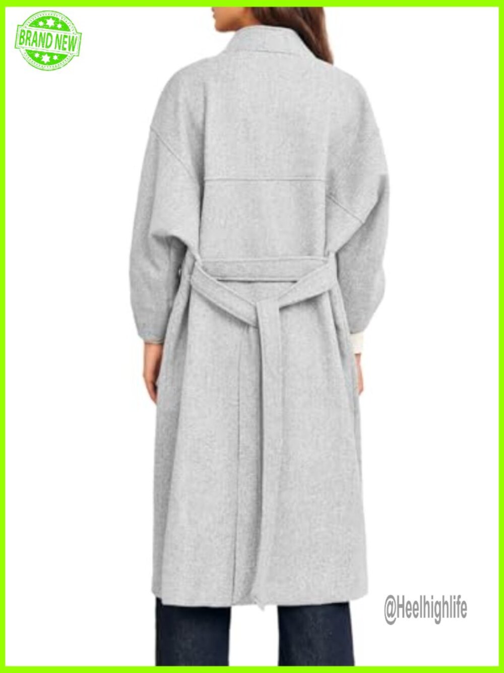 Wool Blend Wrap Pea Coat Oversized Open Front Long Coat - Picture 6 of 7